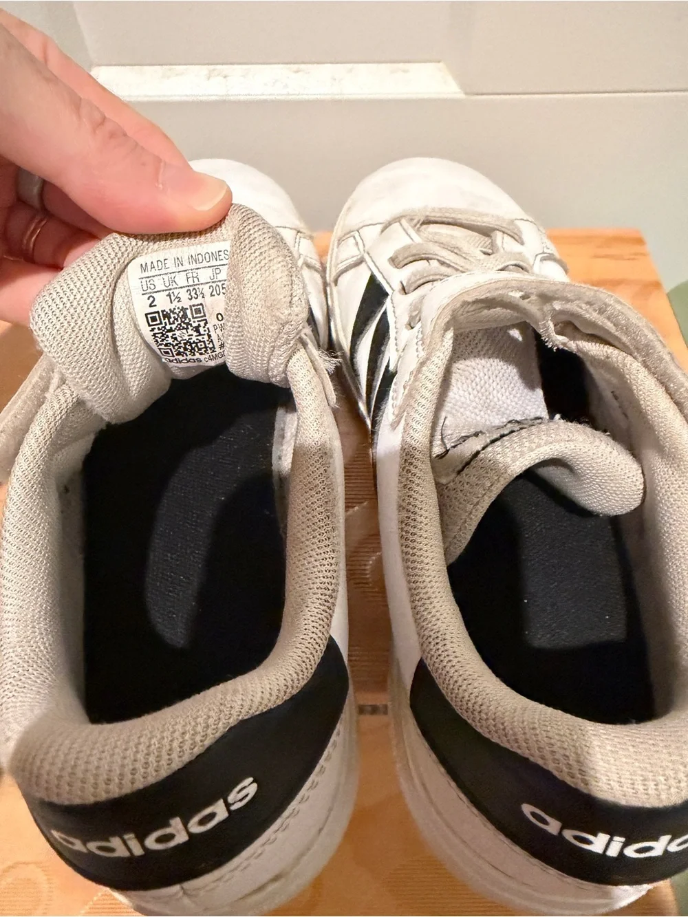 adidas White Sneakers with Black Stripes - Velcro & Lace